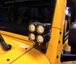 Jeep Wrangler JK Unlimited Light Mount Bracket Set - A-Pillar Windshield - KC HiLiTES - Black - `07-`18